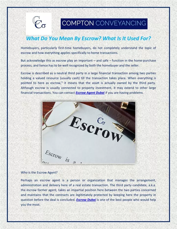 what do you mean by escrow what is it used for
