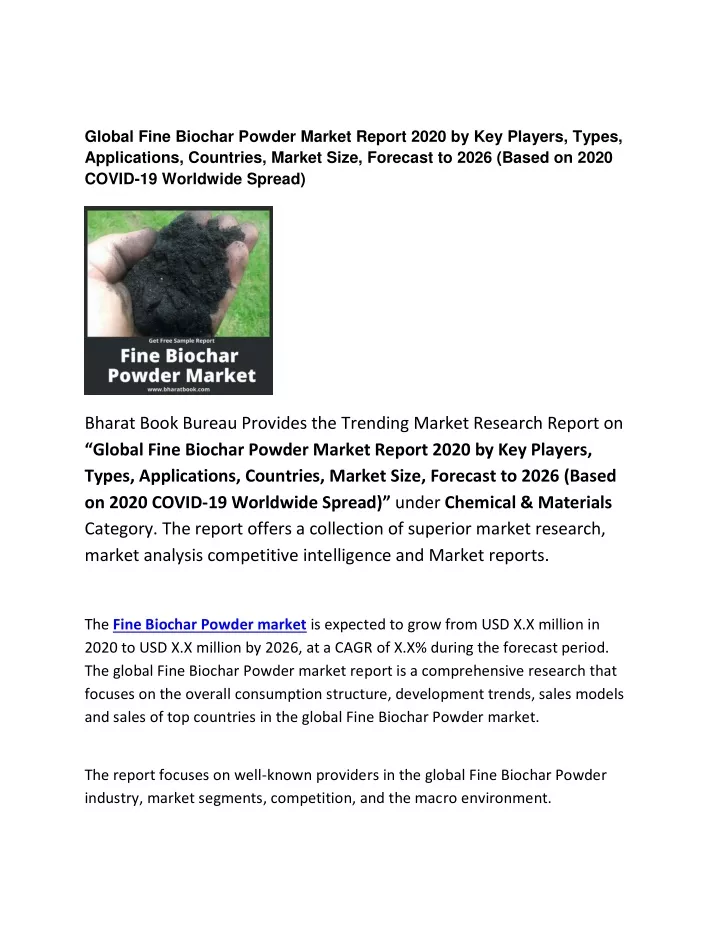 global fine biochar powder market report 2020