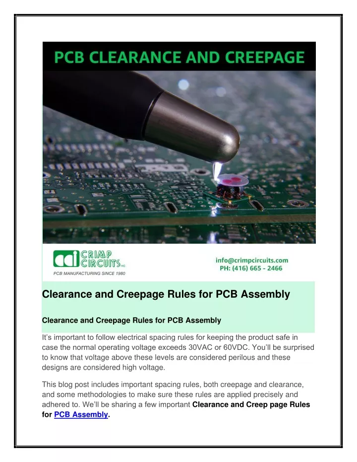 clearance and creepage rules for pcb assembly