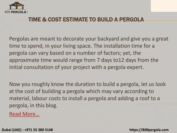 time cost estimate to build a pergola
