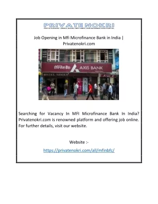 Job Opening in Mfi Microfinance Bank in India | Privatenokri.com