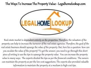 The Ways To Increase The Property Value - Legalhomelookup.com