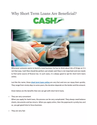why short term loans are beneficial