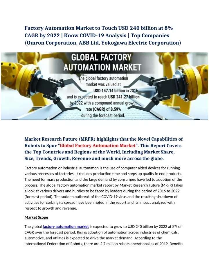 factory automation market to touch