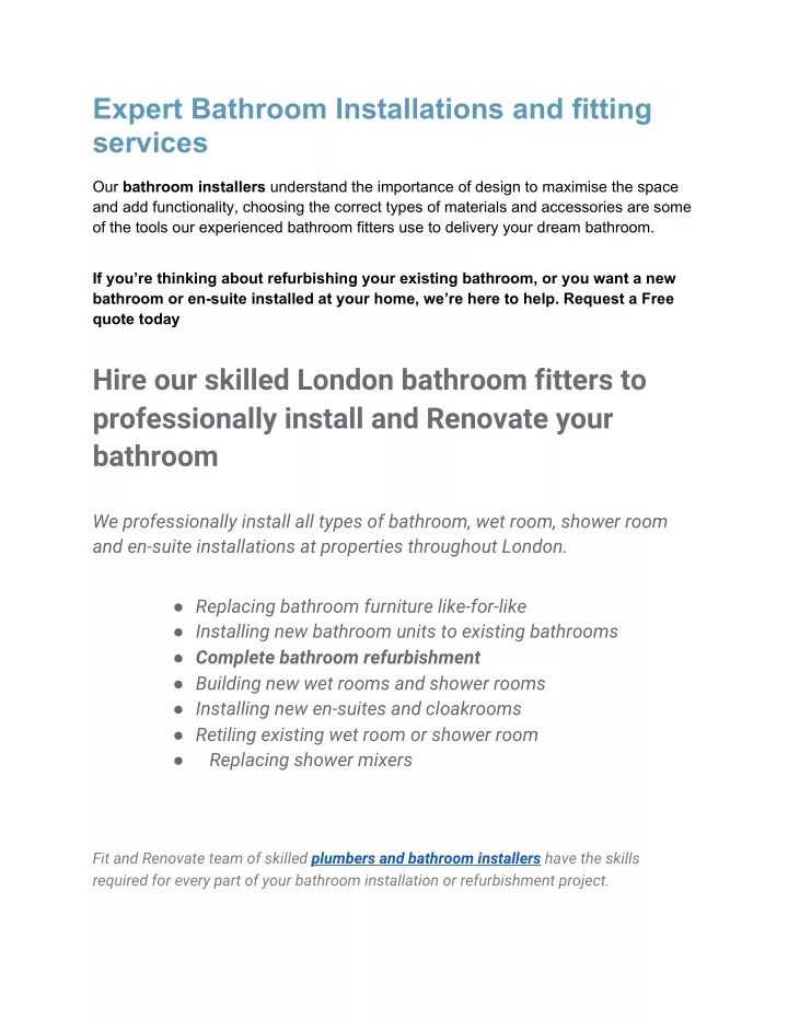 expert bathroom installations and fitting