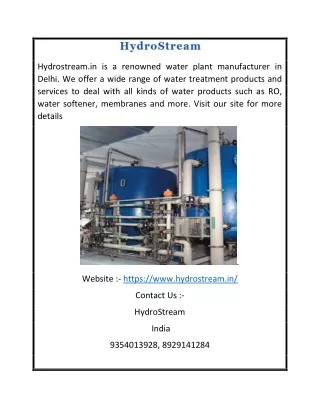 Water Plant Manufacturer in Delhi | Hydrostream.in