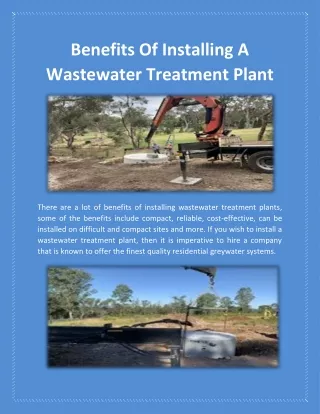 benefits of installing a wastewater treatment