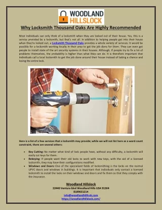 why locksmith thousand oaks are highly recommended
