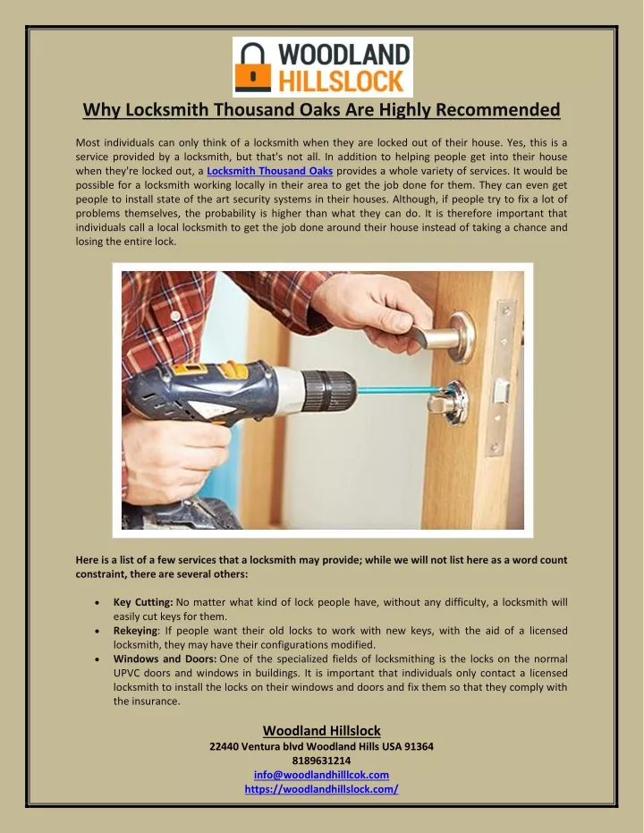 why locksmith thousand oaks are highly recommended
