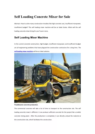self loading concrete mixer for sale