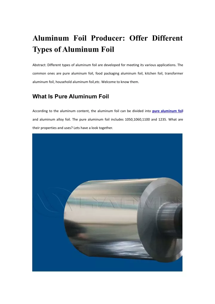 aluminum foil producer offer different types