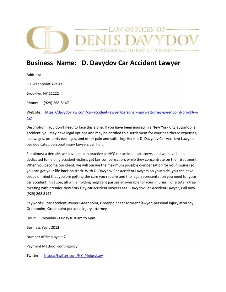 business name d davydov car accident lawyer