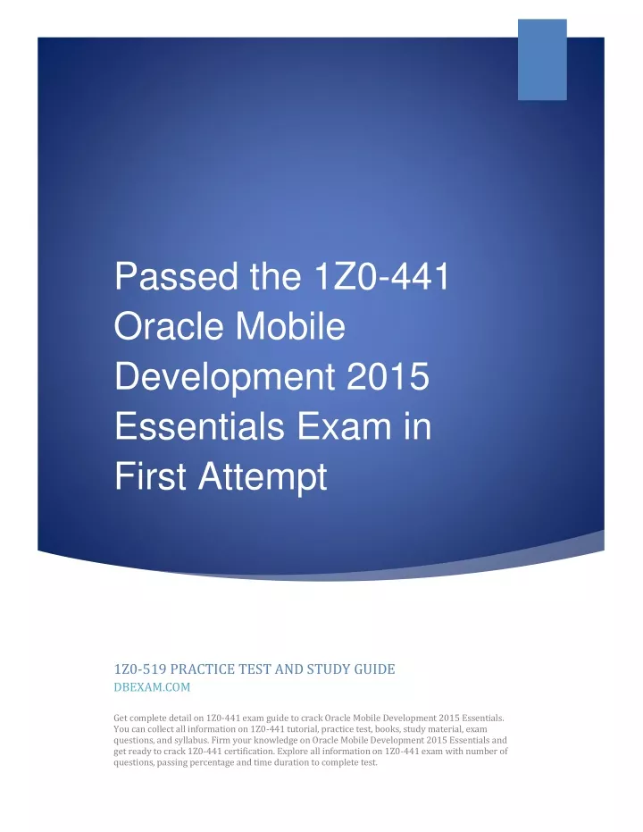 passed the 1z0 441 oracle mobile development 2015