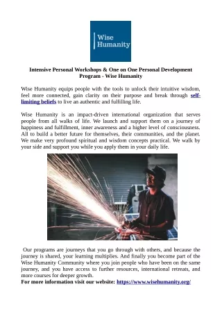 intensive personal workshops one on one personal