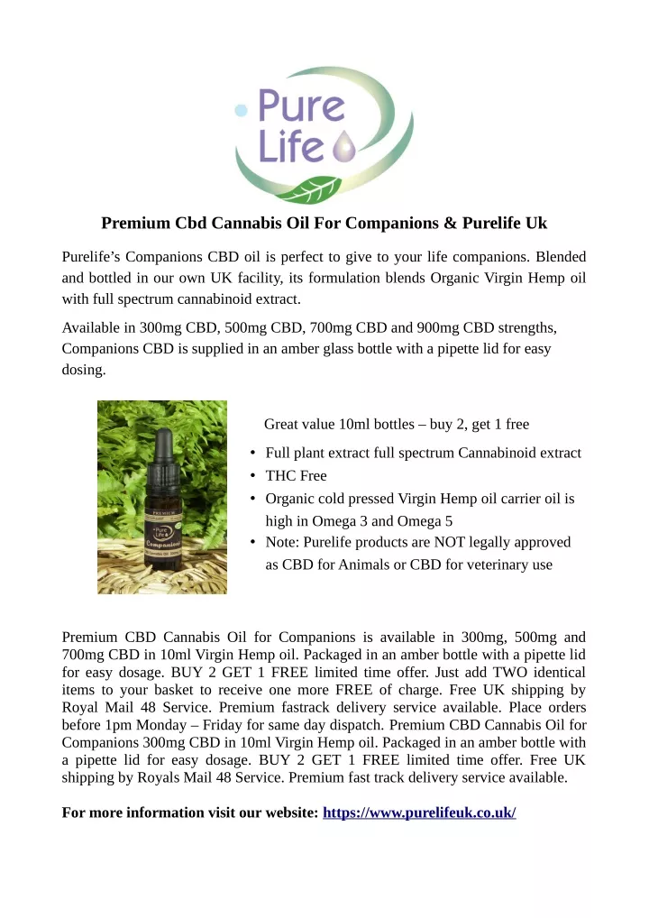 premium cbd cannabis oil for companions purelife