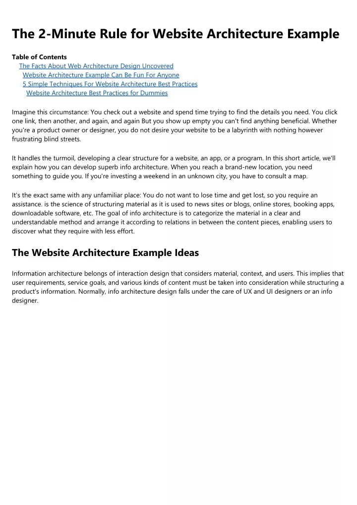 the 2 minute rule for website architecture example