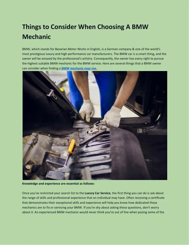 things to consider when choosing a bmw mechanic