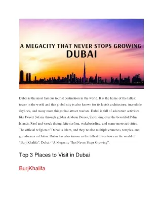 Dubai- “A Megacity That Never Stops Growing”
