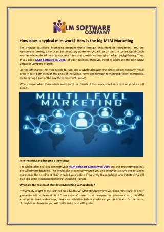 How does a typical mlm work? How is the big MLM Marketing
