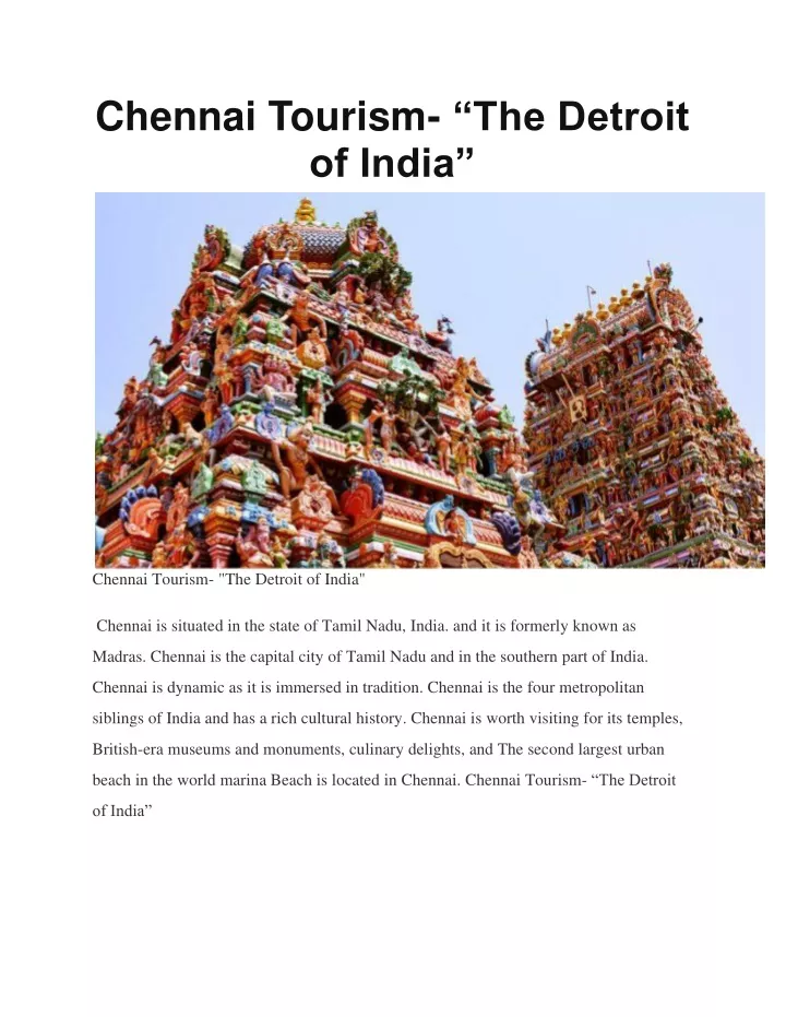 chennai tourism the detroit of india