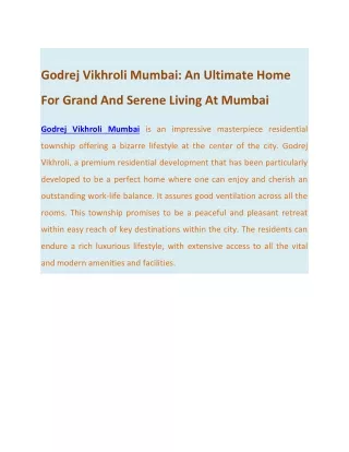 Godrej Vikhroli Mumbai: An Ultimate Home For Grand And Serene Living At Mumbai