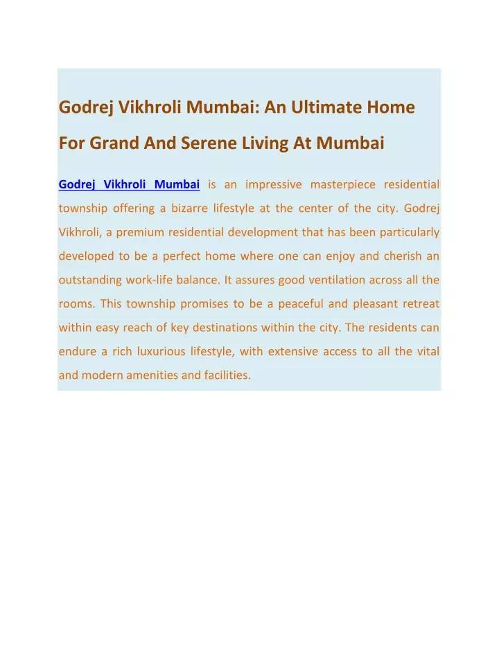 godrej vikhroli mumbai an ultimate home