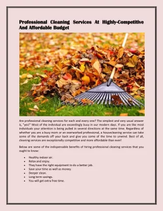 Fall Cleaning services at highly-competitive and affordable budget