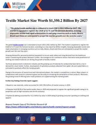 Textile Market Size Worth $1,350.2 Billion By 2027