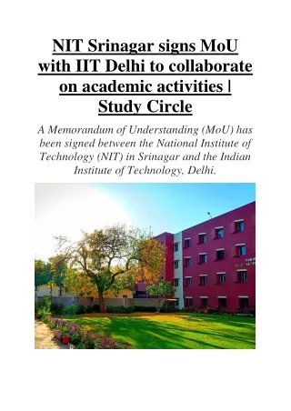 NIT Srinagar Signs MoU With IIT Delhi to Collaborate on Academic Activities | Study Circle