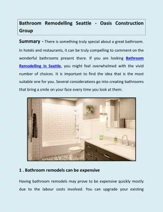 Bathroom Remodelling Seattle