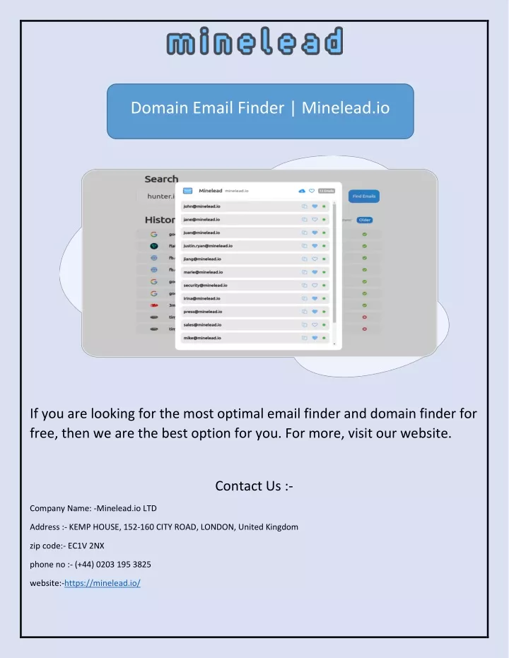 domain email finder minelead io