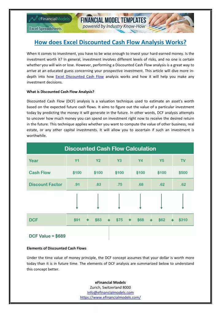 how does excel discounted cash flow analysis works