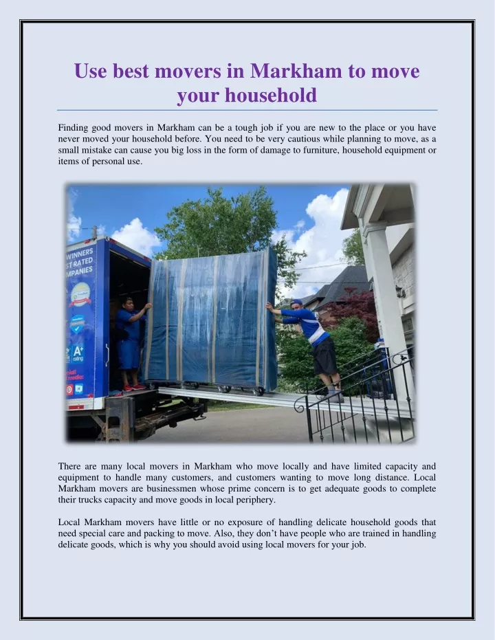 use best movers in markham to move your household