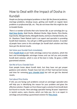 how to deal with the impact of dosha in kundali
