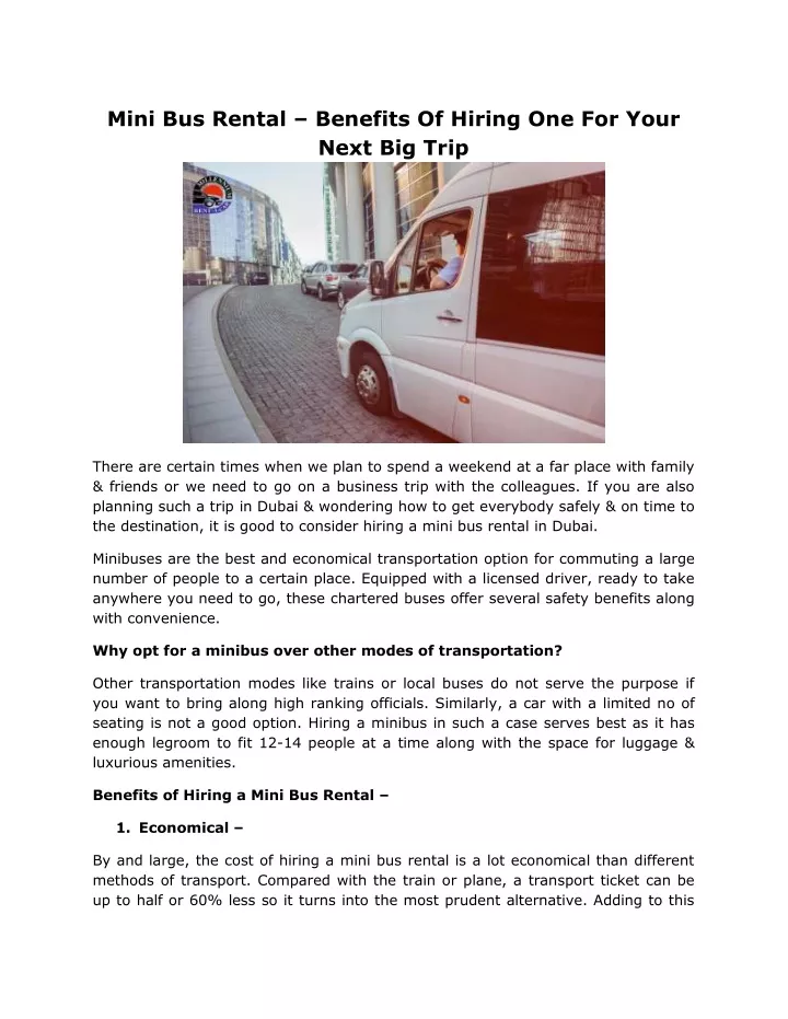 mini bus rental benefits of hiring one for your
