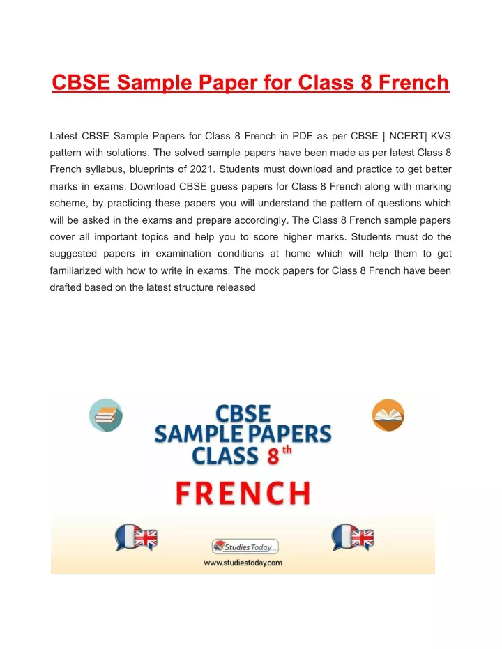 cbse sample paper for class 8 french pattern with