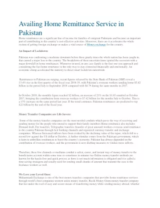 Availing Home Remittance Service in Pakistan