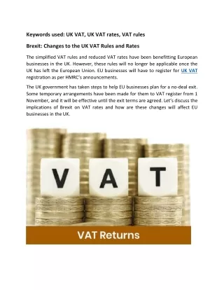 Brexit Changes to VAT Rules and Rates