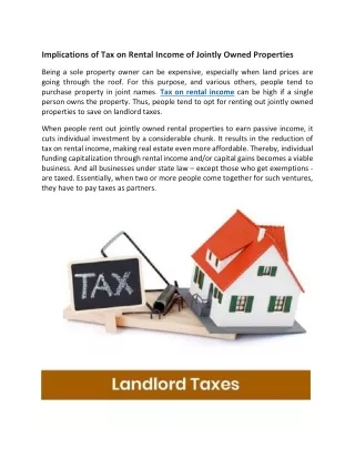 Implications of Tax on Rental Income of Jointly Owned Properties