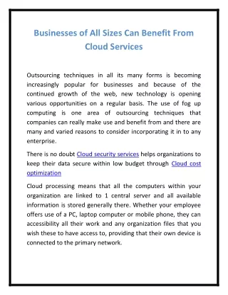 Businesses of All Sizes Can Benefit From Cloud Services