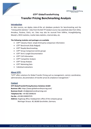 Transfer Pricing Benchmarking Analysis | GTP® GlobalTransferPricing