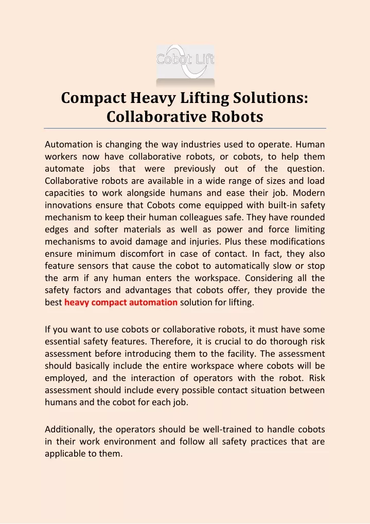 compact heavy lifting solutions collaborative