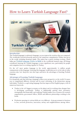 how to learn turkish language fast