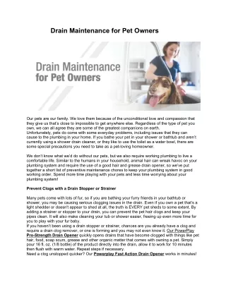 Drain Maintenance For Pet Owners