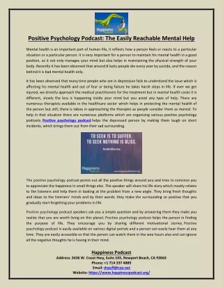 Positive Psychology Podcast: The Easily Reachable Mental Help