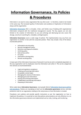 information governanace its policies procedures