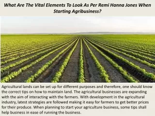 What Are The Vital Elements To Look As Per Remi Hanna Jones When Starting Agribusiness?