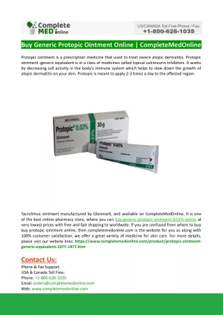Buy Generic Protopic Ointment Online