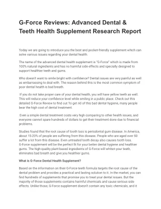 G-Force Reviews: Advanced Dental & Teeth Health Supplement Research Report