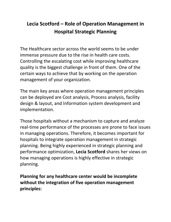 lecia scotford role of operation management